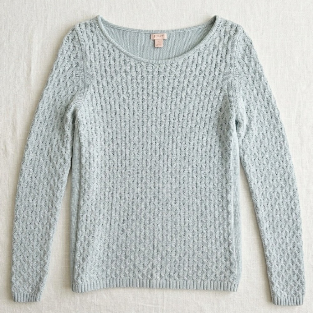 J.Crew Cable Knit Sweater Women Small Light Blue Cotton Boat Neck Coastal Preppy